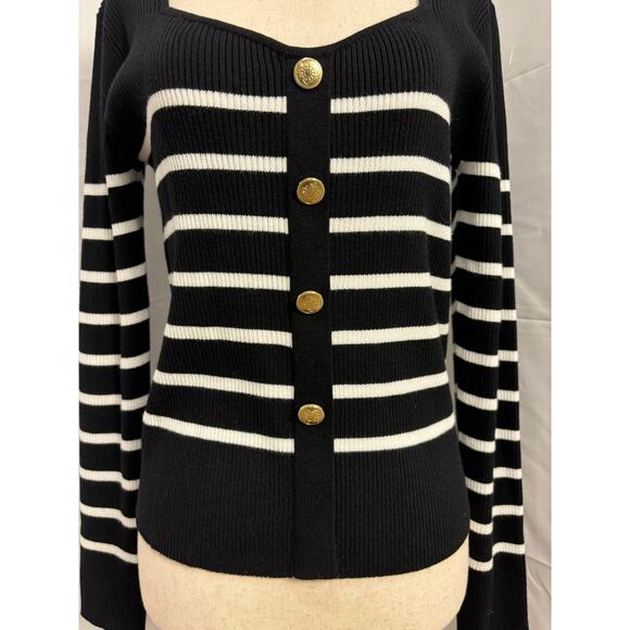NWOT Tahari Black and White Strip Sweetheart Neck Sweater - Picture 4 of 6